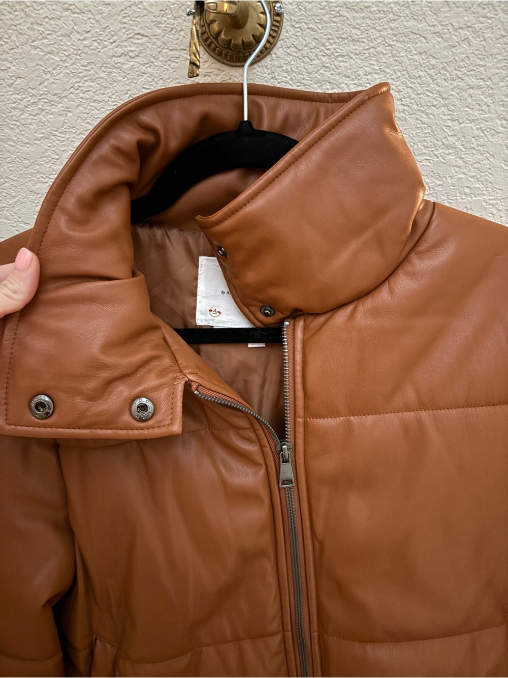 Anthropologie Vegan Leather Collared Puffer Jacket - Picture 6 of 9
